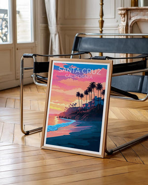 Santa Cruz Travel Print California Poster Beach Wall Art Coastal Illustration Santa Cruz Poster Home Decor Birthday Gift