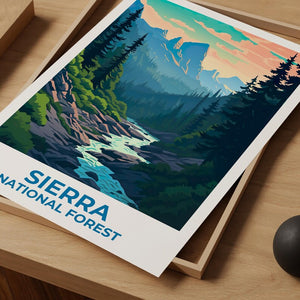 Sierra National Forest Travel Print California Poster Forest Wall Art Mountains Illustration Sierra Poster Home Decor Birthday Gift