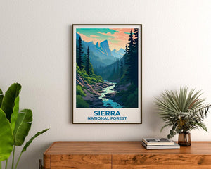 Sierra National Forest Travel Print California Poster Forest Wall Art Mountains Illustration Sierra Poster Home Decor Birthday Gift