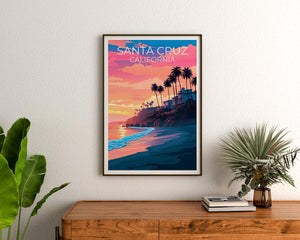Santa Cruz Travel Print California Poster Beach Wall Art Coastal Illustration Santa Cruz Poster Home Decor Birthday Gift