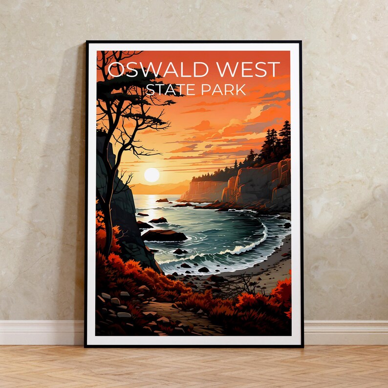 Affiche de voyage d'Oswald West, art mural de l'Oregon, impression de l'Oregon, affiche d'Oswald West, affiche de l'Oregon, affiche de la nature, art d'Oswald West