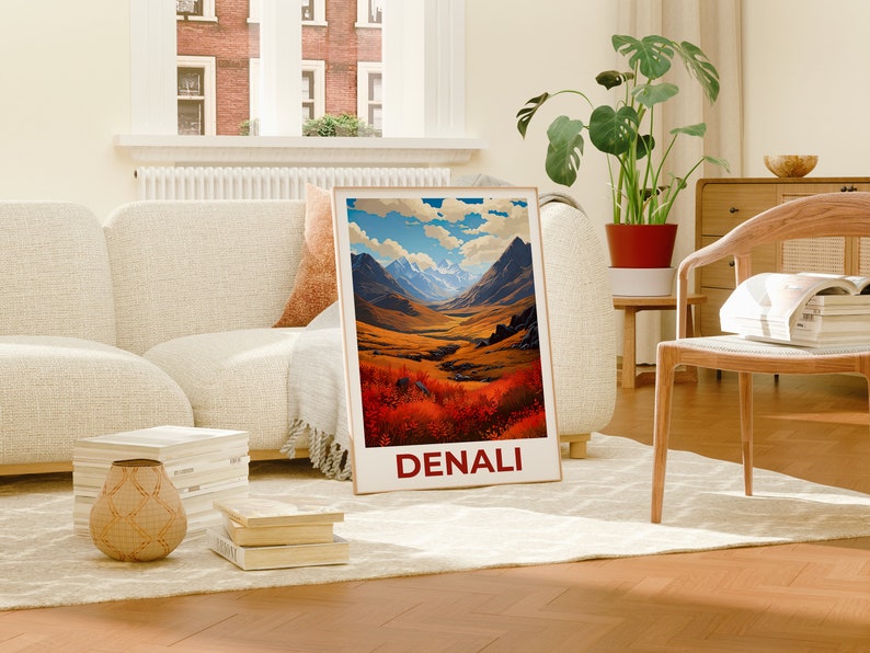 Affiche du parc national de Denali, impression Denali, affiche de l'Alaska, impression de l'Alaska, affiche de voyage Denali, art de la montagne, art Denali
