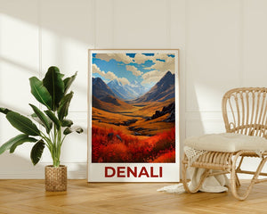 Affiche du parc national de Denali, impression Denali, affiche de l'Alaska, impression de l'Alaska, affiche de voyage Denali, art de la montagne, art Denali