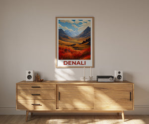 Affiche du parc national de Denali, impression Denali, affiche de l'Alaska, impression de l'Alaska, affiche de voyage Denali, art de la montagne, art Denali