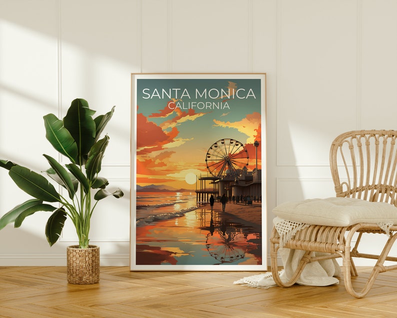 Santa Monica Travel Poster, California Wall Art, California Print,Santa Monica Poster, California Poster, City Poster, Santa Monica Art