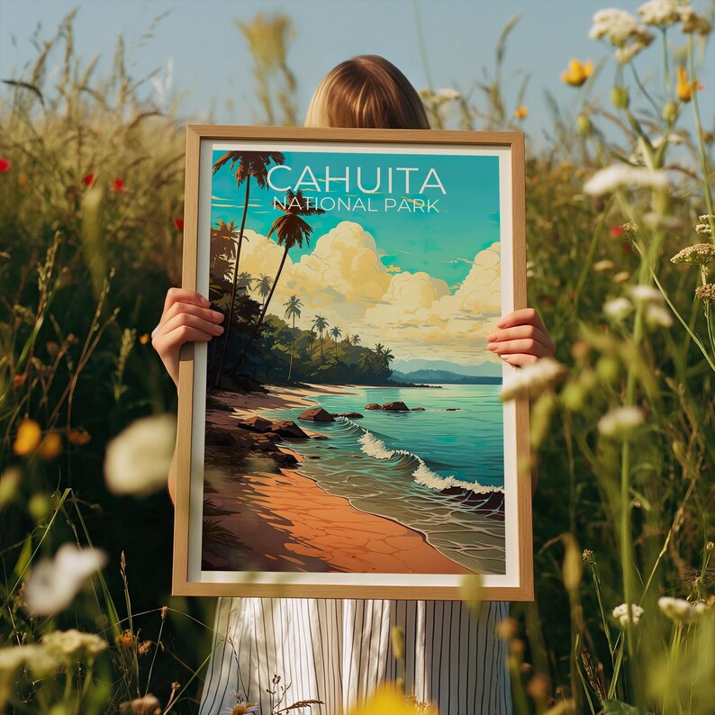 Cahuita National Park Travel Print Costa Rica Poster Palm Tree Wall Art Beach Illustration Cahuita  Poster Home Decor Birthday Gift