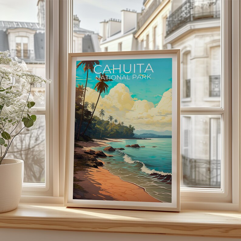 Cahuita National Park Travel Print Costa Rica Poster Palm Tree Wall Art Beach Illustration Cahuita  Poster Home Decor Birthday Gift