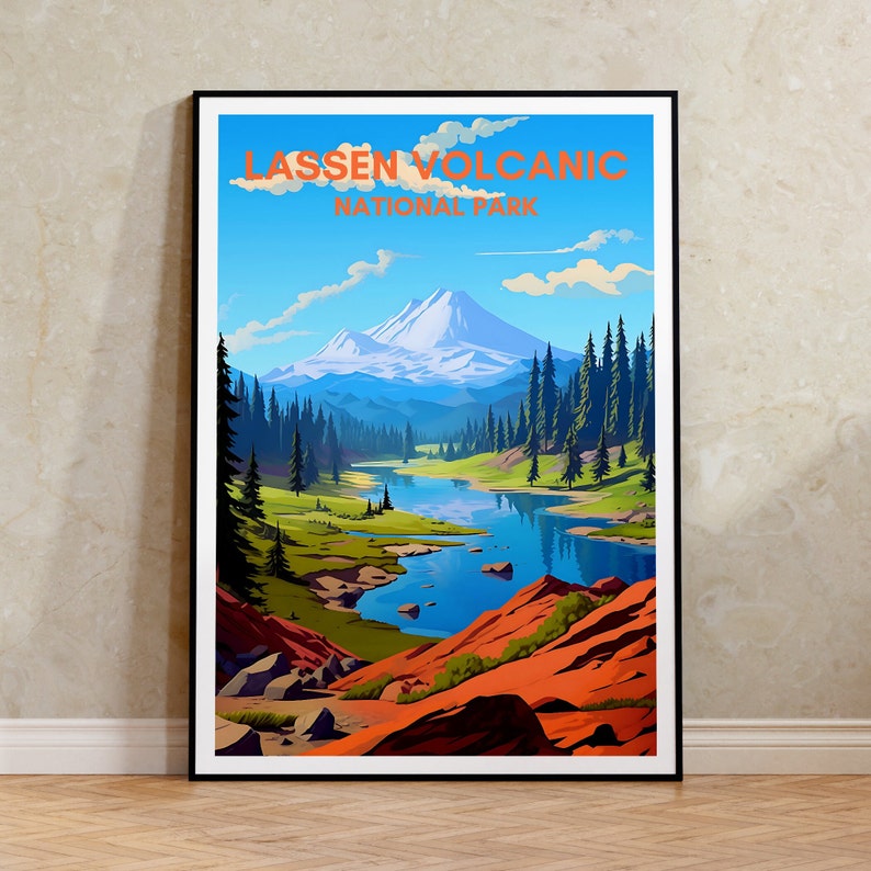 Affiche de voyage volcanique de Lassen, art mural de Californie, impression de Californie, affiche volcanique de Lassen, affiche de nature, affiche de montagne, art de la nature