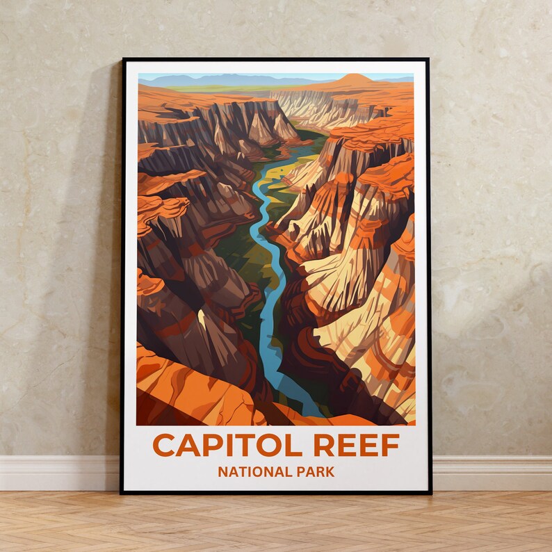 Affiche de voyage Capitol Reef, art mural de l'Utah, impression du parc national, affiche Capitol Reef, art de l'Utah, affiche nature, décoration murale