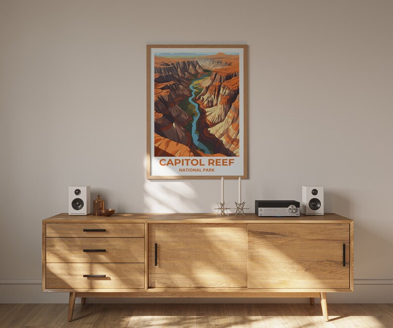 Affiche de voyage Capitol Reef, art mural de l'Utah, impression du parc national, affiche Capitol Reef, art de l'Utah, affiche nature, décoration murale