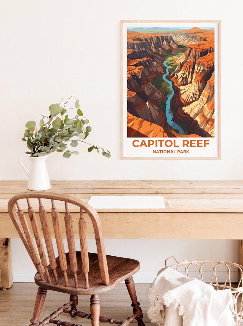 Affiche de voyage Capitol Reef, art mural de l'Utah, impression du parc national, affiche Capitol Reef, art de l'Utah, affiche nature, décoration murale