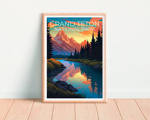 Affiche du parc national de Grand Teton, impression du Wyoming, affiche du Wyoming, impression du Grand Teton, affiche de voyage du Wyoming, affiche de randonnée, art du Grand Teton
