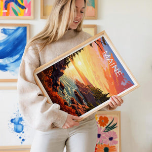 Maine Travel Print Acadia National Park Poster Rocky Shores Wall Art Forest Illustration Maine Poster Home Decor Birthday Gift