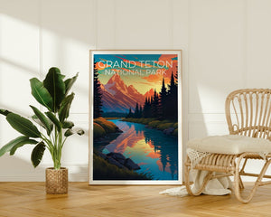 Affiche du parc national de Grand Teton, impression du Wyoming, affiche du Wyoming, impression du Grand Teton, affiche de voyage du Wyoming, affiche de randonnée, art du Grand Teton