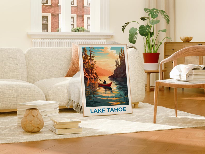 Lake Tahoe Travel Print California Poster Nevada Wall Art Forest Illustration Lake Tahoe Poster Home Decor Birthday Gift