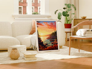 Maine Travel Print Acadia National Park Poster Rocky Shores Wall Art Forest Illustration Maine Poster Home Decor Birthday Gift