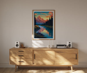 Affiche du parc national de Grand Teton, impression du Wyoming, affiche du Wyoming, impression du Grand Teton, affiche de voyage du Wyoming, affiche de randonnée, art du Grand Teton