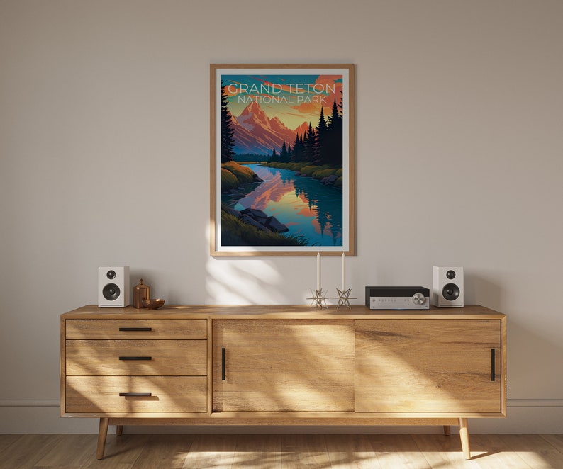 Affiche du parc national de Grand Teton, impression du Wyoming, affiche du Wyoming, impression du Grand Teton, affiche de voyage du Wyoming, affiche de randonnée, art du Grand Teton