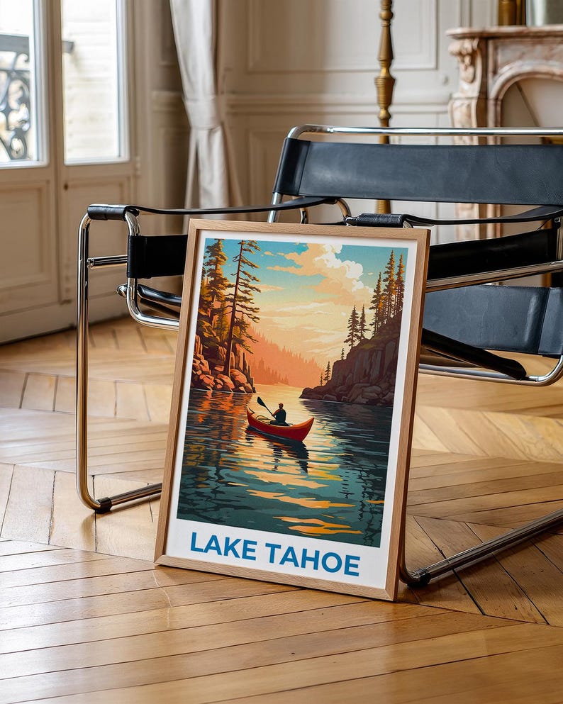 Lake Tahoe Travel Print California Poster Nevada Wall Art Forest Illustration Lake Tahoe Poster Home Decor Birthday Gift