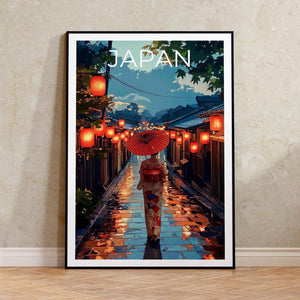Japan Travel Print Geisha Poster Kyoto Wall Art Japanese Culture Illustration Kimono Poster Home Decor Birthday Gift