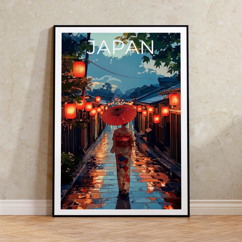 Japan Travel Print Geisha Poster Kyoto Wall Art Japanese Culture Illustration Kimono Poster Home Decor Birthday Gift