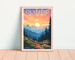Olympic National Park Poster, Washington State Wall Art, Washington State Print, Mountain Poster, National Park Poster