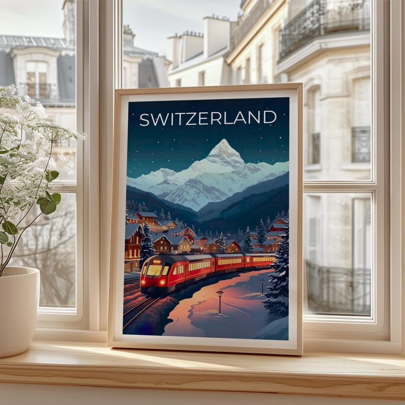 Switzerland Travel Print Swiss Alps Poster Matterhorn Wall Art Zermatt Illustration Switzerland Poster Home Decor Birthday Gift