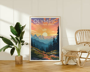 Olympic National Park Poster, Washington State Wall Art, Washington State Print, Mountain Poster, National Park Poster