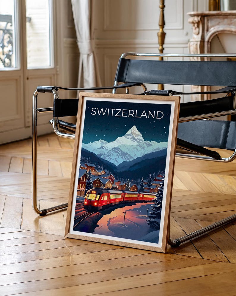 Switzerland Travel Print Swiss Alps Poster Matterhorn Wall Art Zermatt Illustration Switzerland Poster Home Decor Birthday Gift