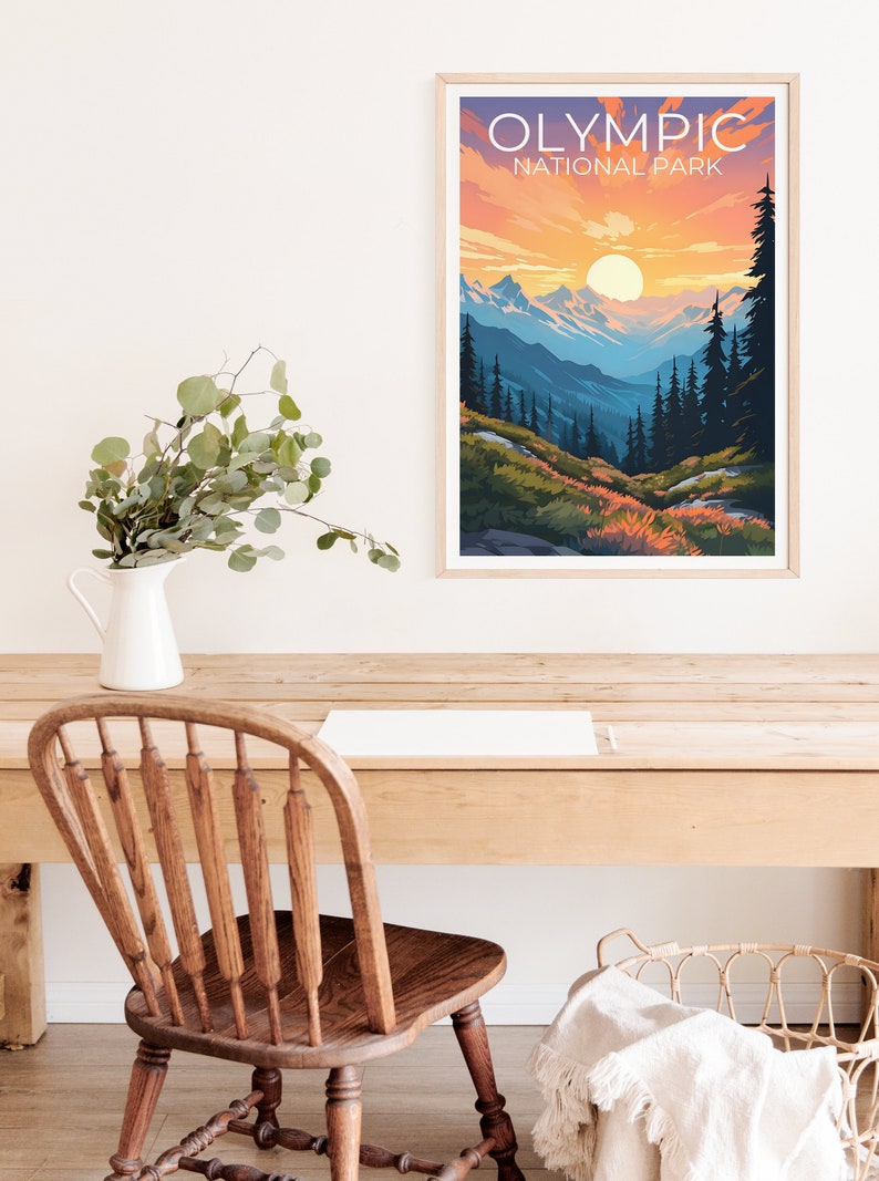 Olympic National Park Poster, Washington State Wall Art, Washington State Print, Mountain Poster, National Park Poster
