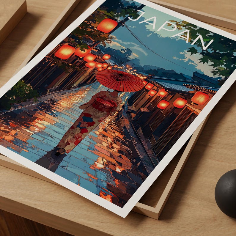 Japan Travel Print Geisha Poster Kyoto Wall Art Japanese Culture Illustration Kimono Poster Home Decor Birthday Gift
