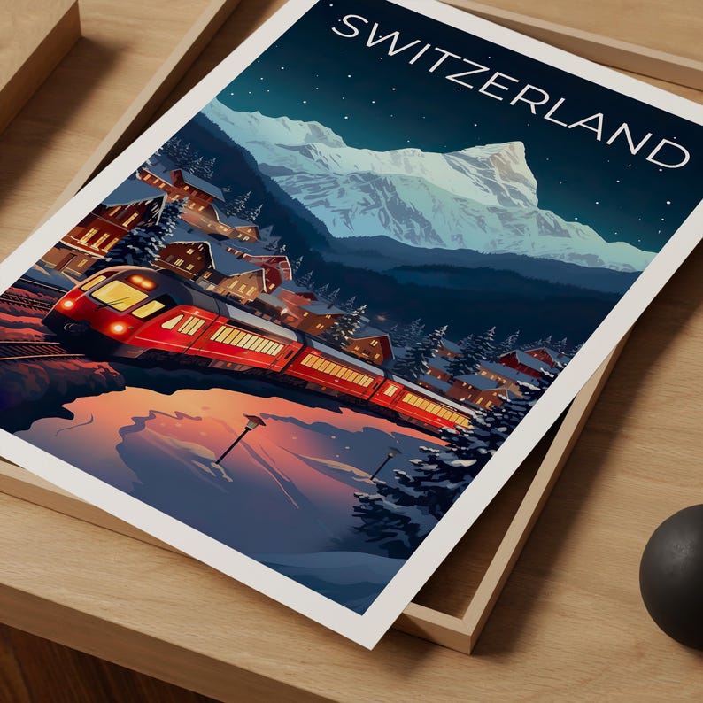 Switzerland Travel Print Swiss Alps Poster Matterhorn Wall Art Zermatt Illustration Switzerland Poster Home Decor Birthday Gift