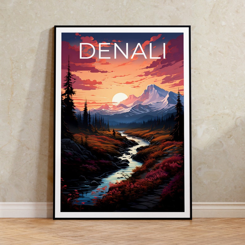Affiche de voyage Denali, art mural de l'Alaska, impression de l'Alaska, affiche Denali, affiche de montagne, affiche de la nature, art Denali