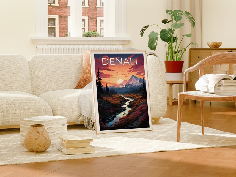 Affiche de voyage Denali, art mural de l'Alaska, impression de l'Alaska, affiche Denali, affiche de montagne, affiche de la nature, art Denali