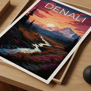 Affiche de voyage Denali, art mural de l'Alaska, impression de l'Alaska, affiche Denali, affiche de montagne, affiche de la nature, art Denali