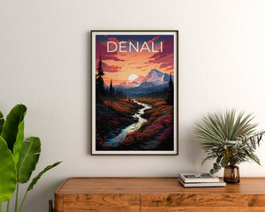 Affiche de voyage Denali, art mural de l'Alaska, impression de l'Alaska, affiche Denali, affiche de montagne, affiche de la nature, art Denali