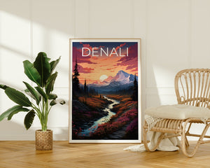 Affiche de voyage Denali, art mural de l'Alaska, impression de l'Alaska, affiche Denali, affiche de montagne, affiche de la nature, art Denali