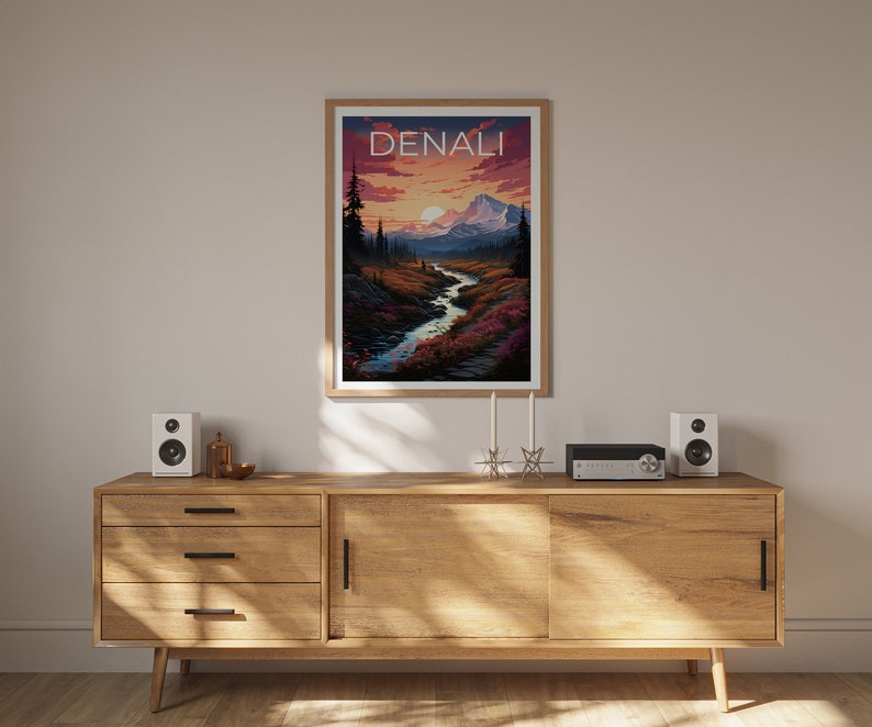 Affiche de voyage Denali, art mural de l'Alaska, impression de l'Alaska, affiche Denali, affiche de montagne, affiche de la nature, art Denali