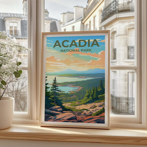Affiche de voyage d'Acadie, art mural du Maine, impression du Maine, affiche d'Acadie, affiche de forêt, affiche de nature, art d'Acadie