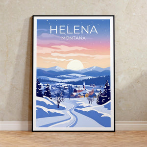 Helena Travel Poster, Montana Wall Art, Montana Print, Helena Poster, Snow City Poster, Winter Poster, Helena Illustration