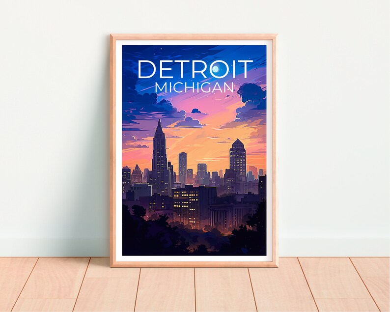 Detroit Travel Poster, Michigan Wall Art, Michigan Print, Detroit Poster, Michigan Poster, City Poster, Detroit Art