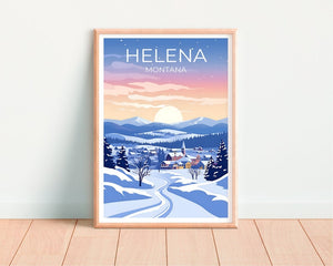 Helena Travel Poster, Montana Wall Art, Montana Print, Helena Poster, Snow City Poster, Winter Poster, Helena Illustration