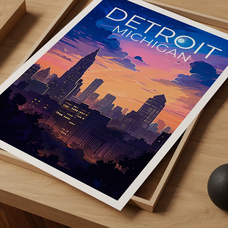 Detroit Travel Poster, Michigan Wall Art, Michigan Print, Detroit Poster, Michigan Poster, City Poster, Detroit Art