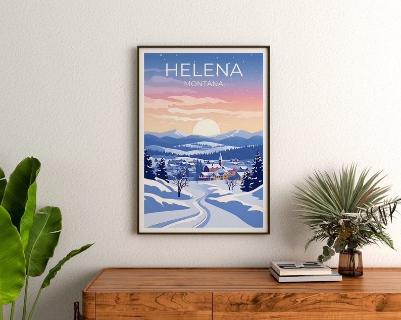 Helena Travel Poster, Montana Wall Art, Montana Print, Helena Poster, Snow City Poster, Winter Poster, Helena Illustration