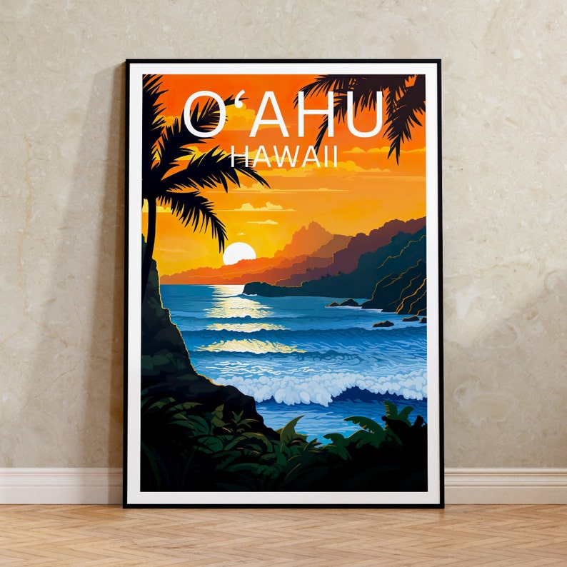 O‘ahu Travel Poster, Hawaii Wall Art, Hawaii Print, O‘ahu Poster, Hawaii Poster, Island Poster, O‘ahu Art