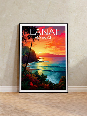Lanai Travel Poster, Hawaii Wall Art, Hawaii Print, Lanai Poster, Hawaii Poster, Beach Print, Hawaii Print