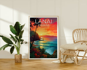 Lanai Travel Poster, Hawaii Wall Art, Hawaii Print, Lanai Poster, Hawaii Poster, Beach Print, Hawaii Print