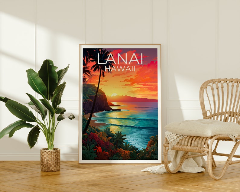 Lanai Travel Poster, Hawaii Wall Art, Hawaii Print, Lanai Poster, Hawaii Poster, Beach Print, Hawaii Print