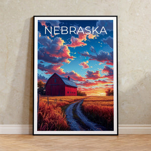 Affiche de voyage du Nebraska, art mural de ferme, impression de ferme, affiche du Nebraska, affiche du Nebraska, impression du Nebraska, art du Nebraska