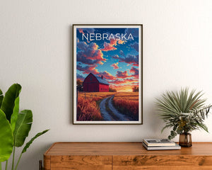 Affiche de voyage du Nebraska, art mural de ferme, impression de ferme, affiche du Nebraska, affiche du Nebraska, impression du Nebraska, art du Nebraska